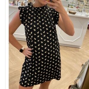 Jude Connally Shari Jack Russell Shift Dress Black Dog Print Womens Size Small